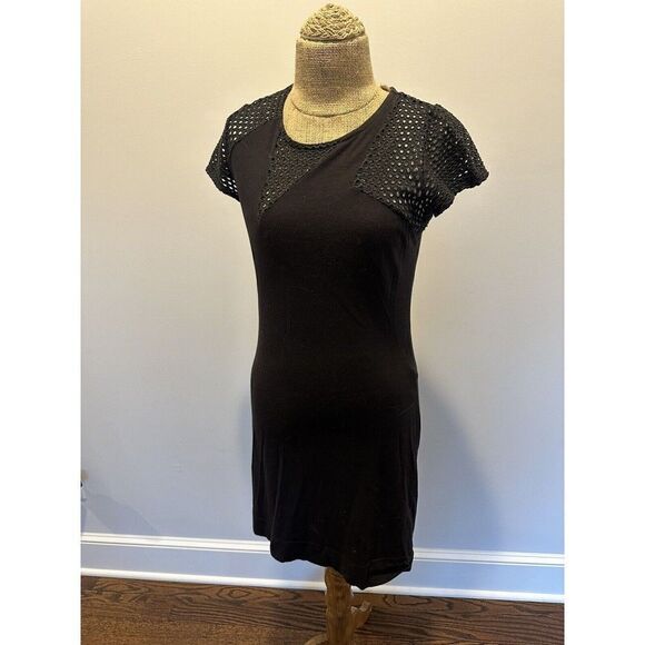 Marc By Marc Jacob’s Black And Metallic Perforated Stretch Blend T-Shirt Dress S - Picture 1 of 7
